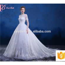 High Quality Crystal Beaded Short Sleeve Wedding Dress Bridal Gown CathedralTrain